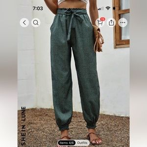 Paper bag waist belted pants